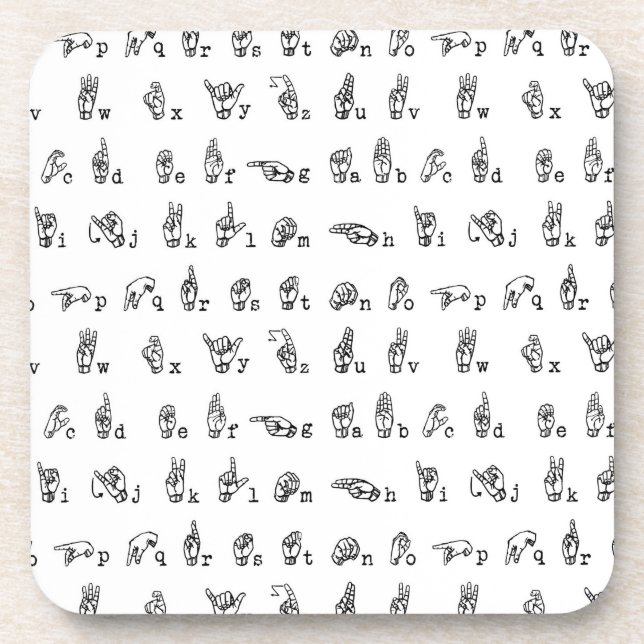 American Sign Language Alphabet in Black and White Coaster (Front)