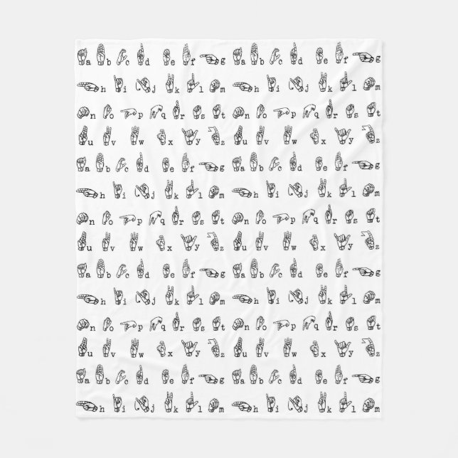 American Sign Language Alphabet in Black and White Fleece Blanket (Front)