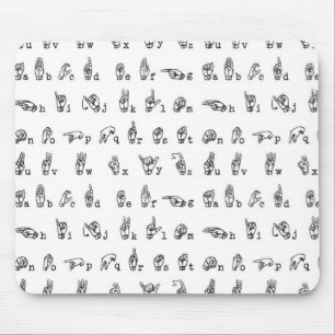 American Sign Language Alphabet in Black and White Mouse Mat