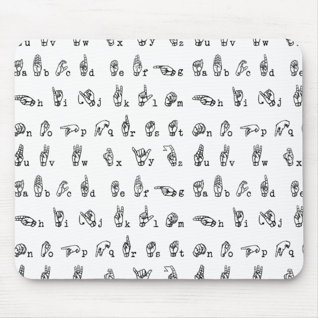 American Sign Language Alphabet in Black and White Mouse Mat (Front)