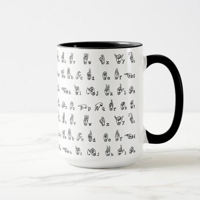 American Sign Language Alphabet in Black and White Mug (Right)