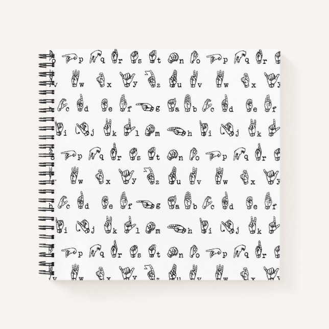 American Sign Language Alphabet in Black and White Notebook (Front)