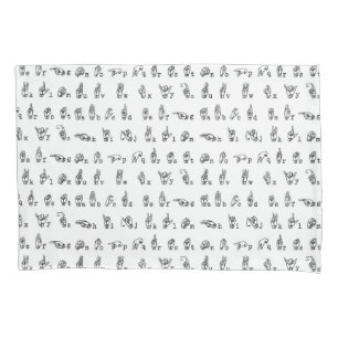 American Sign Language Alphabet in Black and White Pillowcase