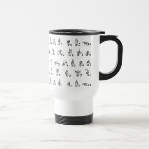 American Sign Language Alphabet in Black and White Travel Mug
