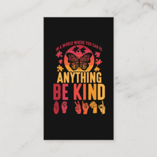 American Sign Language Be Kind Puzzle Butterfly Business Card