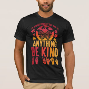 American Sign Language Be Kind Puzzle Butterfly T-Shirt