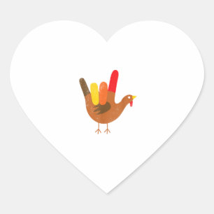 American Sign Language I Love You Thanksgiving Tur Heart Sticker
