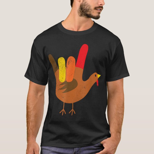 American Sign Language I Love You Thanksgiving Tur T-Shirt (Front)