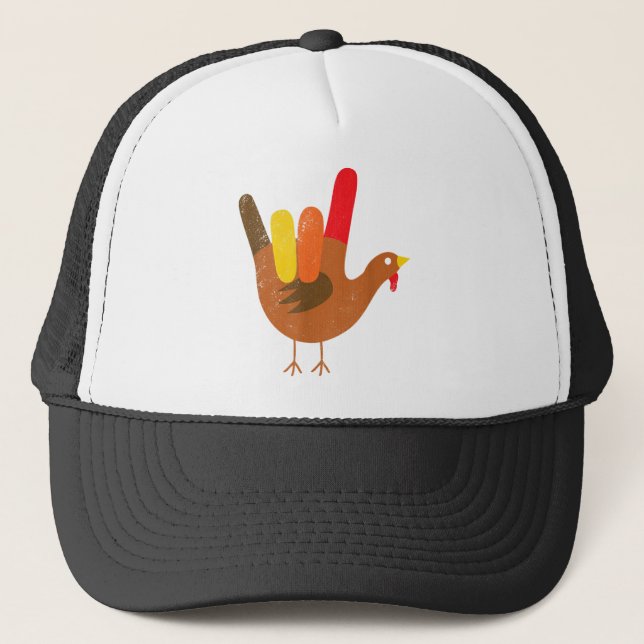 American Sign Language I Love You Thanksgiving Tur Trucker Hat (Front)