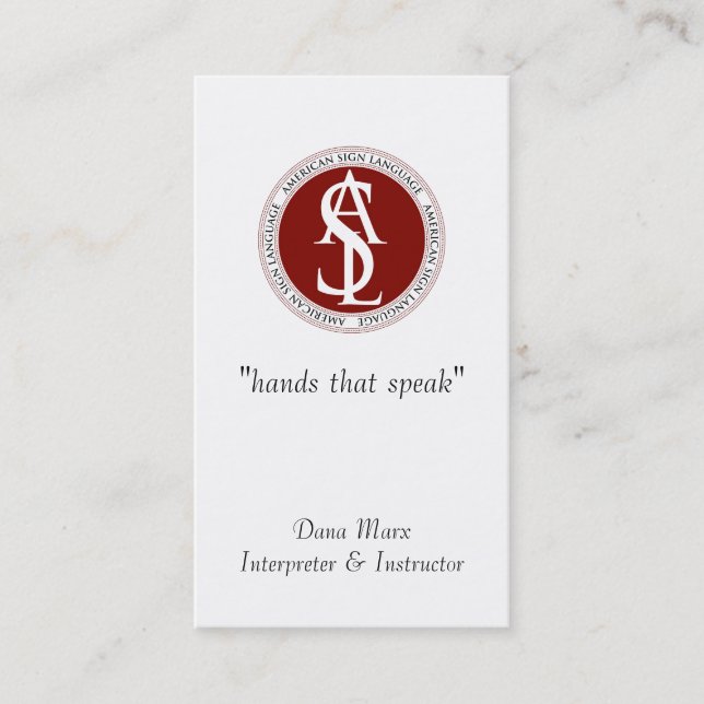 American Sign Language Interpreter Monogram Business Card (Front)