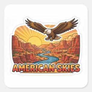 American Skies Sticker — Bald Eagle Soaring Red Ro