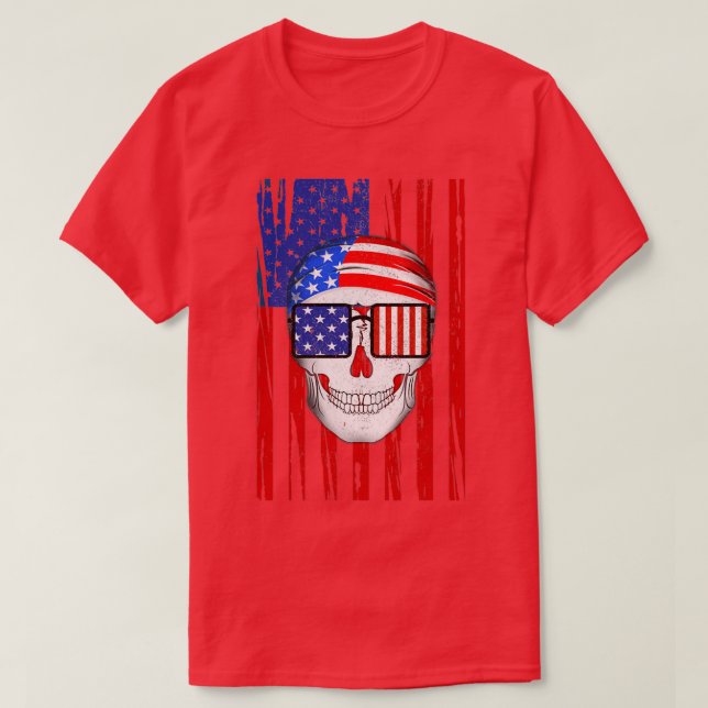 American Skull Flag Patriotic T-Shirt (Design Front)
