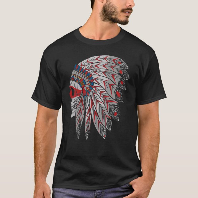 American Skull Native Indian Eagle Chief 1 T-Shirt (Front)