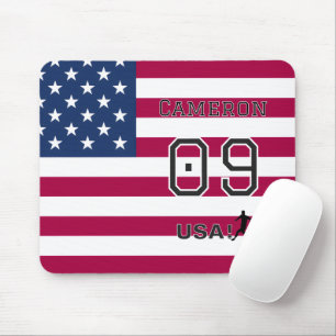 American Soccer Athlete Personalised Stars Stripes Mouse Mat