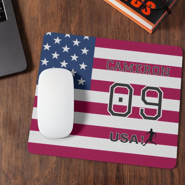 American Soccer Athlete Personalized Stars Stripes Mouse Mat (Creator Uploaded)