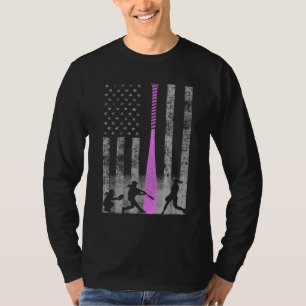 American Softball Flag - Players and Pink Bat T-Shirt
