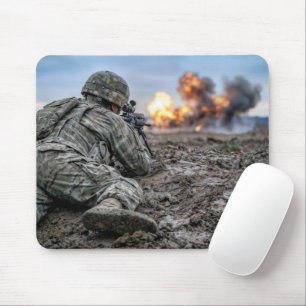 American Soldier Aiming a Rifle Mouse Mat