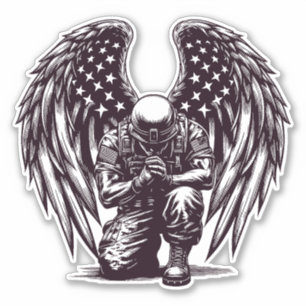 American Soldier Angel Praying USA Flag Art