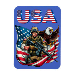 American Soldier Eagle USA Flag Patriotic Art Magnet