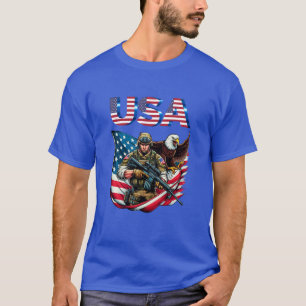 American Soldier Eagle USA Flag Patriotic Art T-Shirt