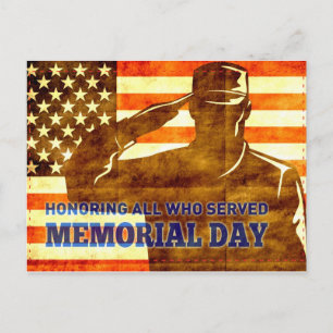 American soldier salute flag Memorial Day Postcard