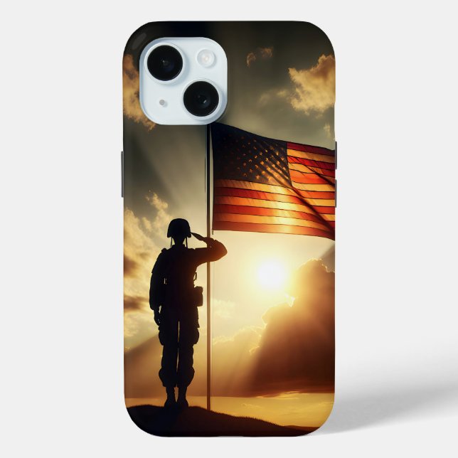 American Soldier Saluting The Flag Case-Mate iPhone Case (Back)