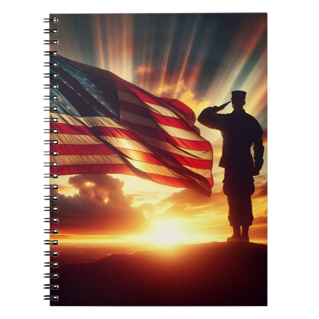 American Soldier Saluting The Flag Notebook (Front)