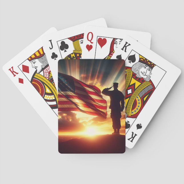 American Soldier Saluting The Flag Playing Cards (Back)