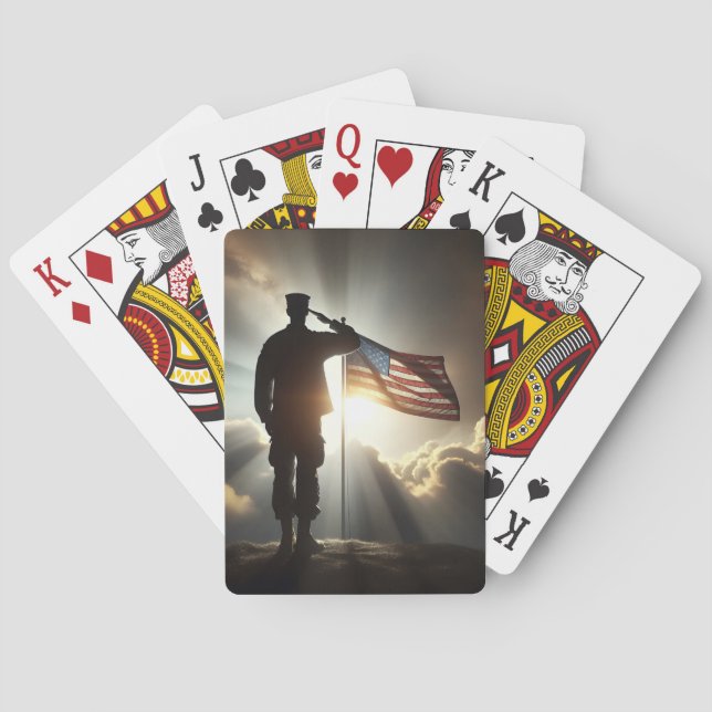 American Soldier Saluting The Flag Playing Cards (Back)