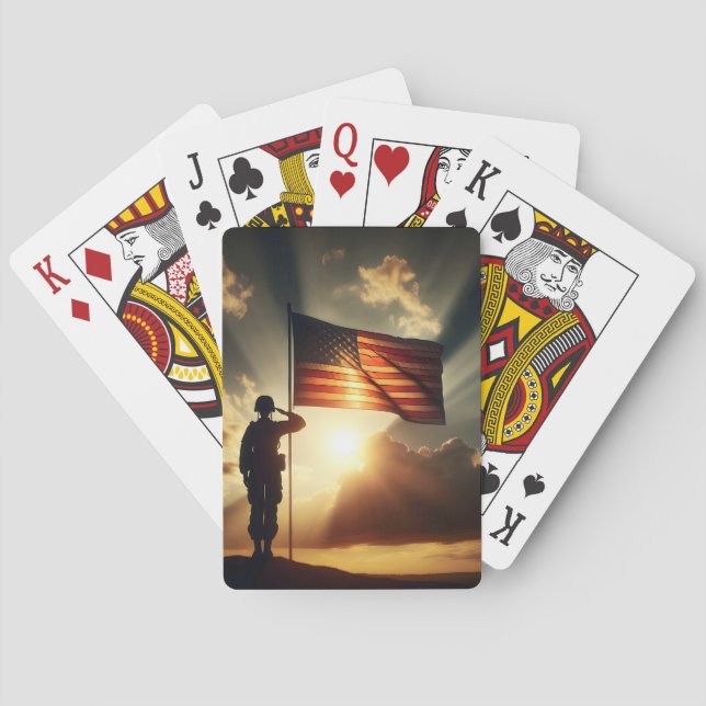 American Soldier Saluting The Flag Playing Cards (Back)