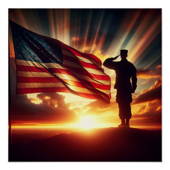 American Soldier Saluting The Flag Poster (Front)