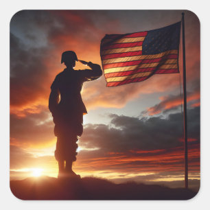 American Soldier Saluting The Flag Square Sticker