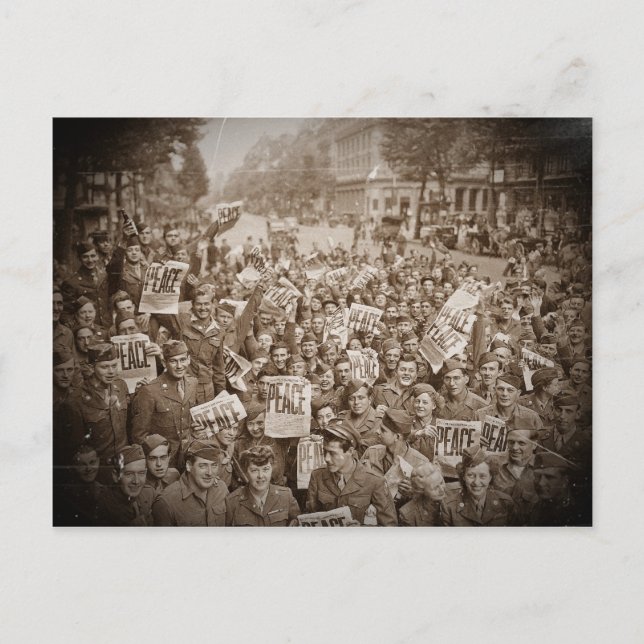 American Soldiers on  VJ Day Postcard (Front)