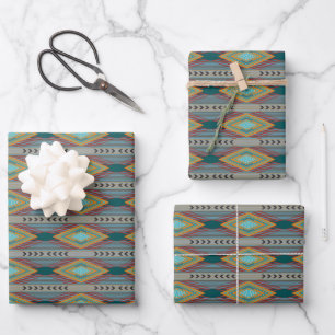 American Southwest Patterned Art And Earthy Colors Wrapping Paper Sheet