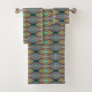 American Southwest Patterned Art And Earthy Colour Bath Towel Set