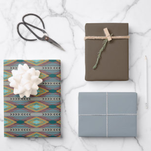 American Southwest Patterned Art And Earthy Colour Wrapping Paper Sheet