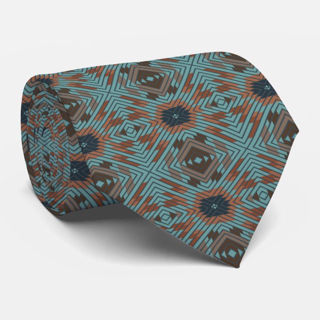 American Southwest Tribal Patterned Art And Colors Tie (Rolled)
