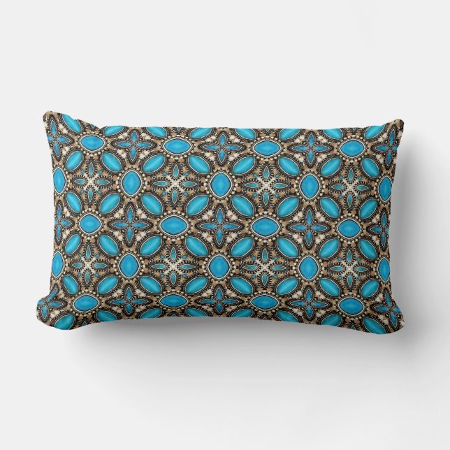 American Southwest Turquoise & Silver Jewellery Lumbar Cushion (Front)