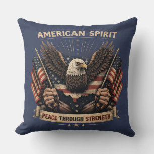 American Spirit Eagle Patriotic USA Flag Peace Thr Cushion