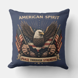 American Spirit Eagle Patriotic USA Flag Peace Thr Cushion