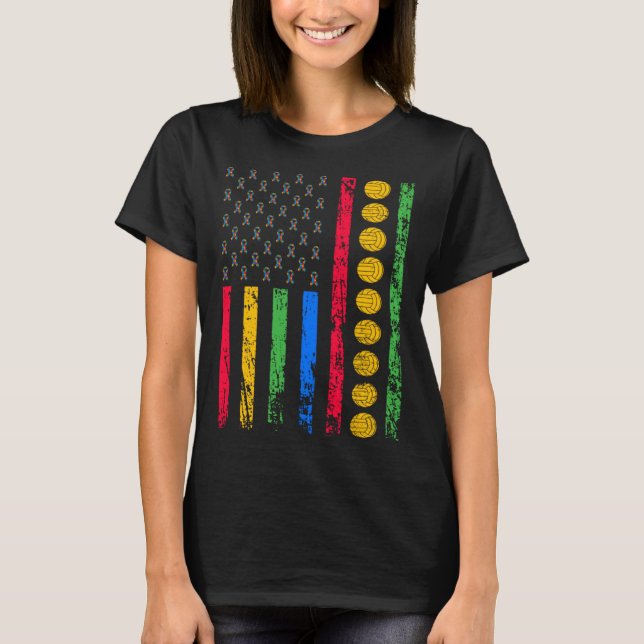 American Sports Flag Autism Awareness Month Volley T-Shirt (Front)