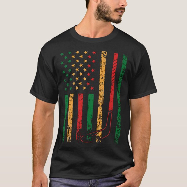 American Sports Flag Black History Month Ice Hocke T-Shirt (Front)