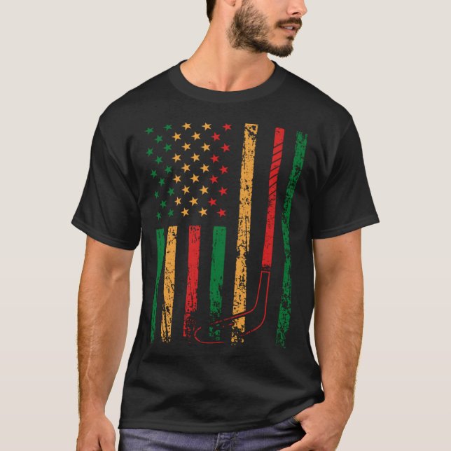 American Sports Flag Black History Month Ice Hocke T-Shirt (Front)
