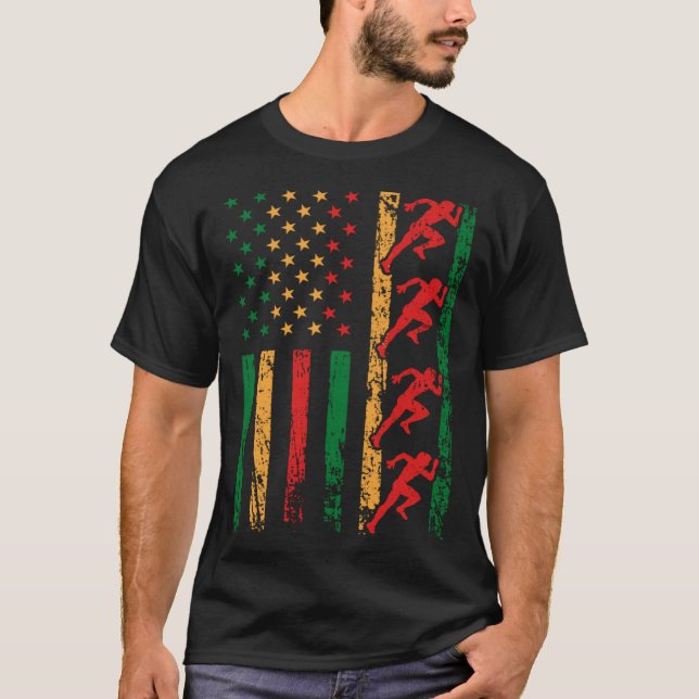 American Sports Flag Black History Month Track And T-Shirt (Front)
