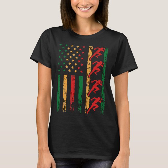 American Sports Flag Black History Month Track And T-Shirt (Front)