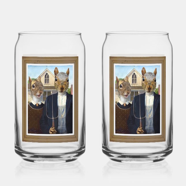 American Squirrel Gothic - funny Can Glass (Back)
