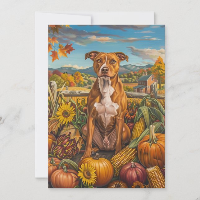 American Staffordshire Autumn Harvest Thanksgiving Holiday Card (Front)