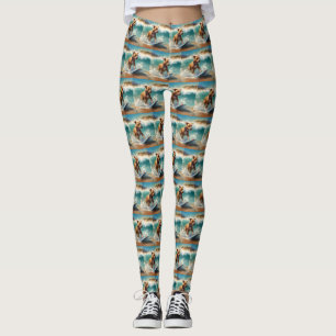 American Staffordshire Beach Surfing Painting Leggings