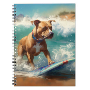 American Staffordshire Beach Surfing Painting Notebook