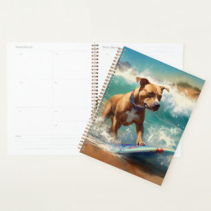 American Staffordshire Beach Surfing Painting Planner